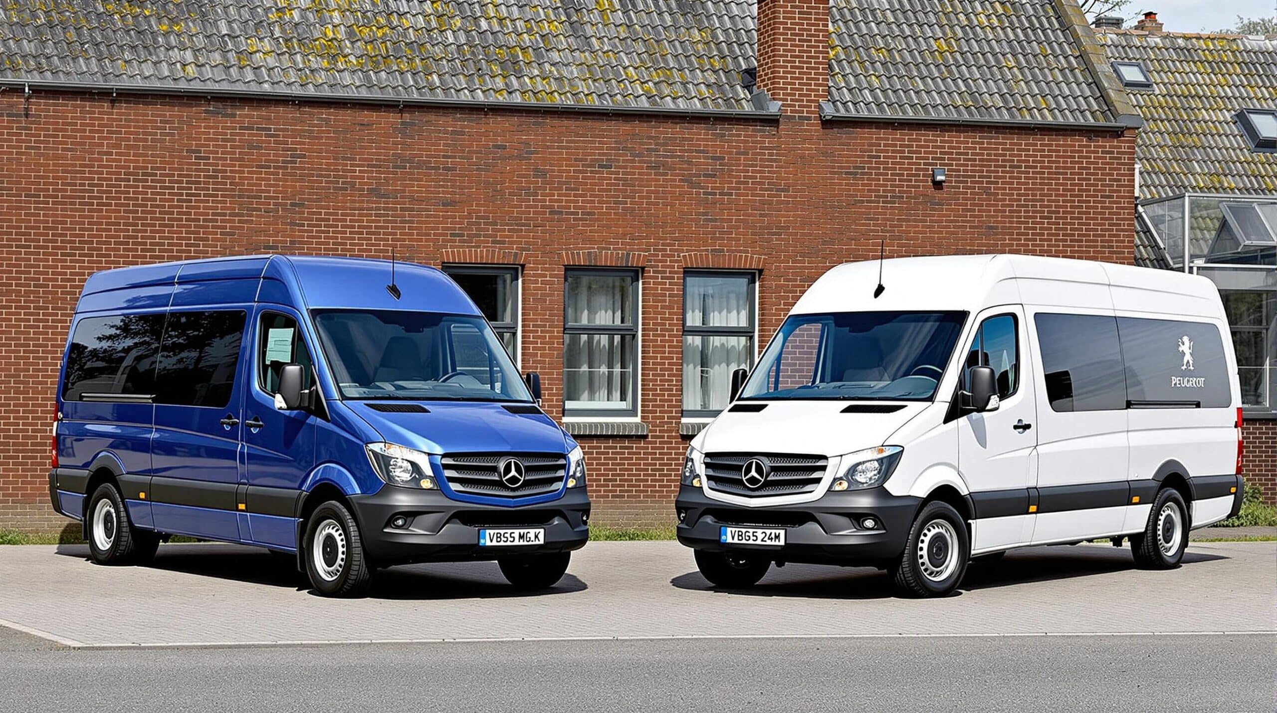 Een Peugeot Boxer en een Mercedes-Benz Sprinter staan naast elkaar met de focus op hun veringssystemen.